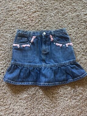 Denim Ruffle Skirt (with shorts inside) with Pink Bow Accents